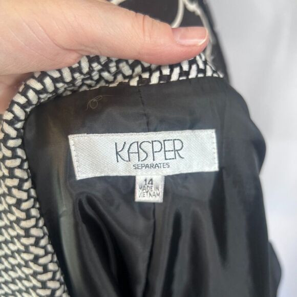Kasper Separates Black White Abstract Geometric Single Breasted Blazer Size 14 - Picture 4 of 9
